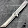 Titanium Pocket Folding Knife for EDC, Solid Tc4 Titanium Handle, CPM D2 Steel Tanto Blade, Includes Sheath (Saint ST) view 3