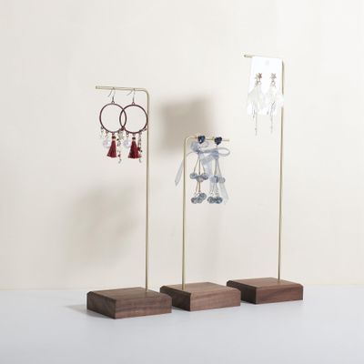 GemeShou 3pcs jewelry earring display stands for selling, Wooden Necklace Hanger Jewelry holder for show, Large Jewelry storage organizer shelfWalnut L shape jewelry shelf 3pcs-Large