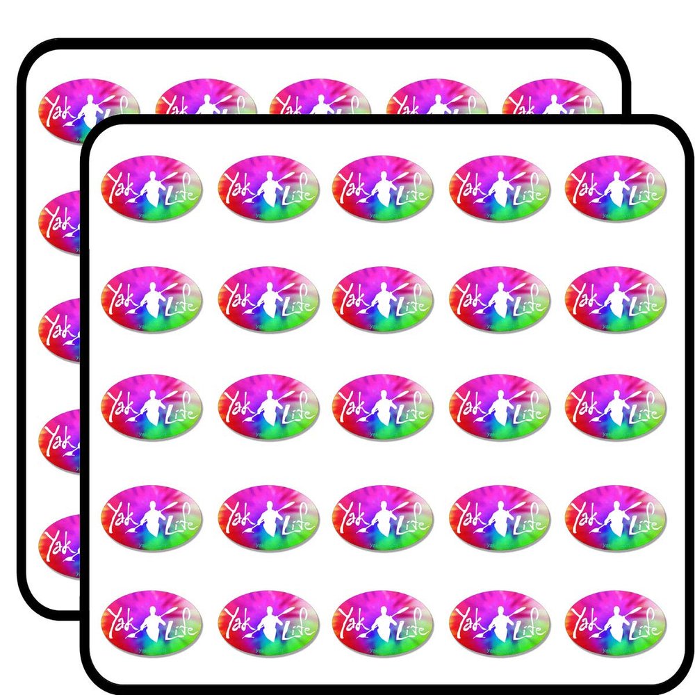 Oval Tie Dye Yak Life - Licensed Kayak Kayaking Kayaker Sticker for Scrapbooking, Calendars, Arts, Kids DIY Crafts, Album, Bullet Journals 50 Pack