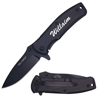 GIFTS INFINITY Customized Engraved Pocket Folding Knife - Groomsmen Wedding Party Monogrammed (TF-848BK)