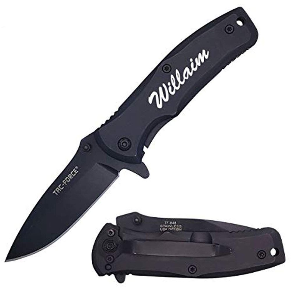 GIFTS INFINITY Customized Engraved Pocket Folding Knife - Groomsmen Wedding Party Monogrammed (TF-848BK)