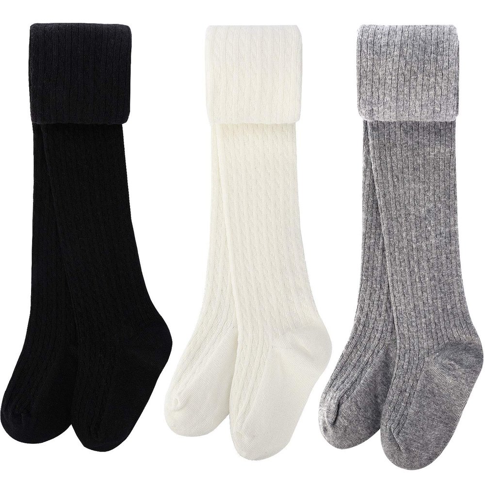 BOOPH Girls Tights Toddler Cable Knit Leggings Pants 6-7 Years D-3 Pack