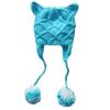BIBITIME Women Knitted Beanie Hat Cat Ears Warm Earflap Pompom Ball Handmade Cap (Sky Blue, One Size for Adult) view 1