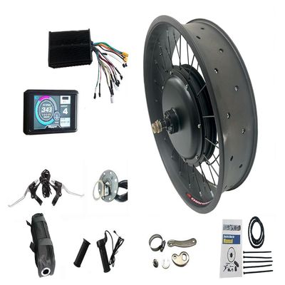 Fat Electric Bike Kit 48-72V 135mm Dropout Front 2000W Electric Fat tire Snow Bike Rear Wheel Hub Motor Kit with Dual Mode sine Wave Controller, TFT UCK1 Color Display, Torque arm (20inch*4.0 Front)