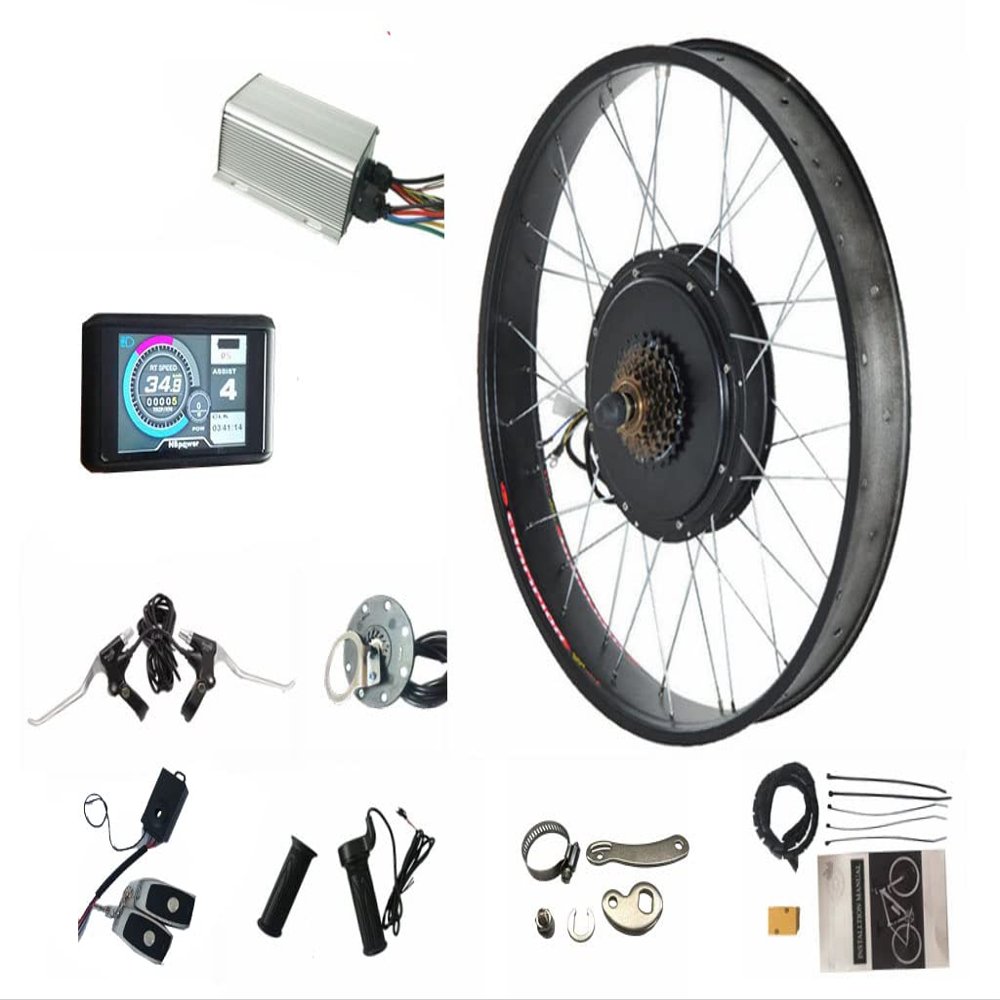 Fat Electric Bike Kit 60V/72V 2000W Electric Fat tire Snow Bike Rear Wheel Hub Motor Kit with Sabvoton sine Wave Controller, FTF UCK1 Color Display,7-Speed flywheel and Torque arm (26inch*4.0 Front)