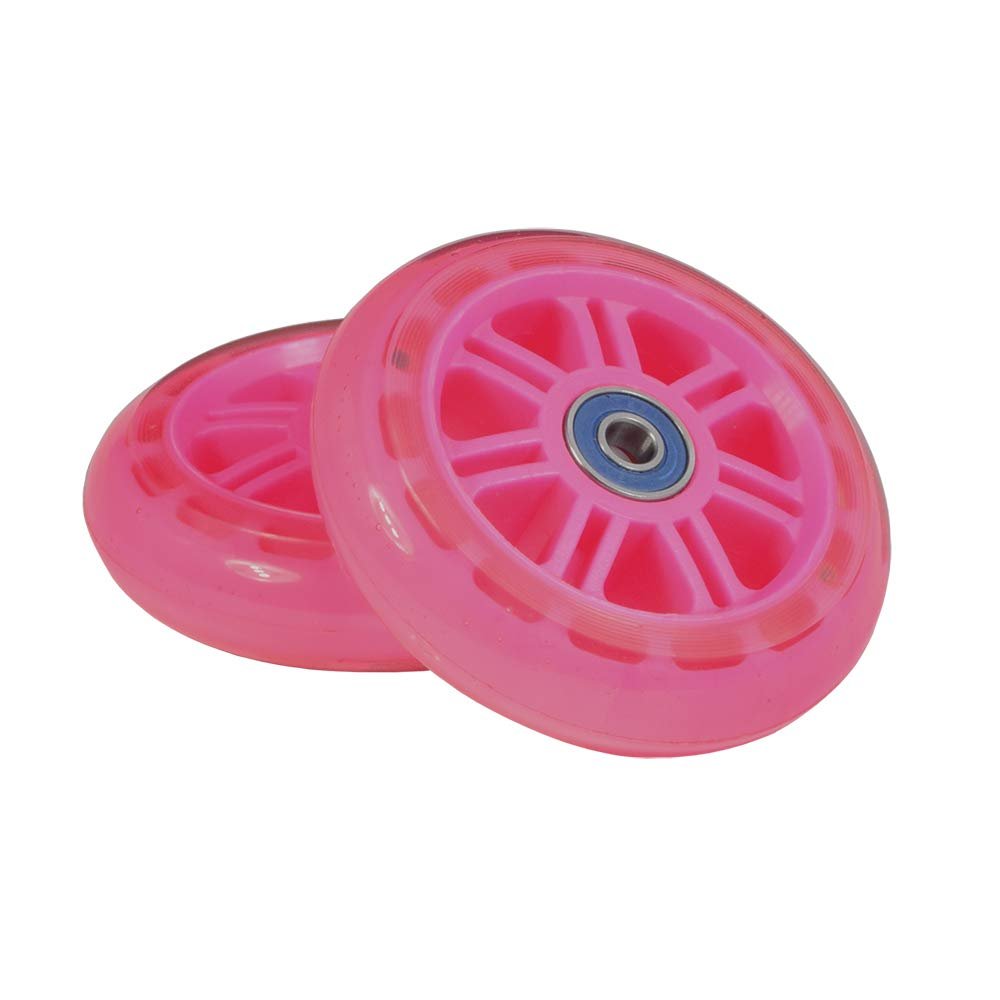 AlveyTech 98 mm Razor A Kick Scooter Wheels with Bearings and 7 Spoke Rims (Set of 2) (Pink Wheel Light Pink Hub)