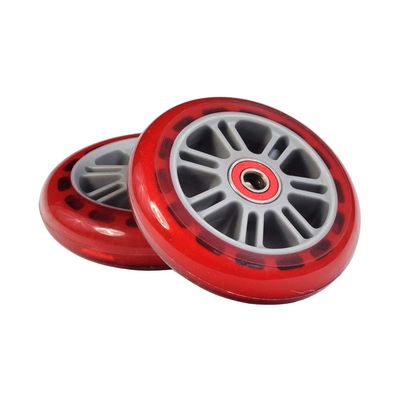 AlveyTech 98 mm Razor A Kick Scooter Wheels with Bearings and 7 Spoke Rims (Set of 2) (Clear Red Wheel Gray Hub)