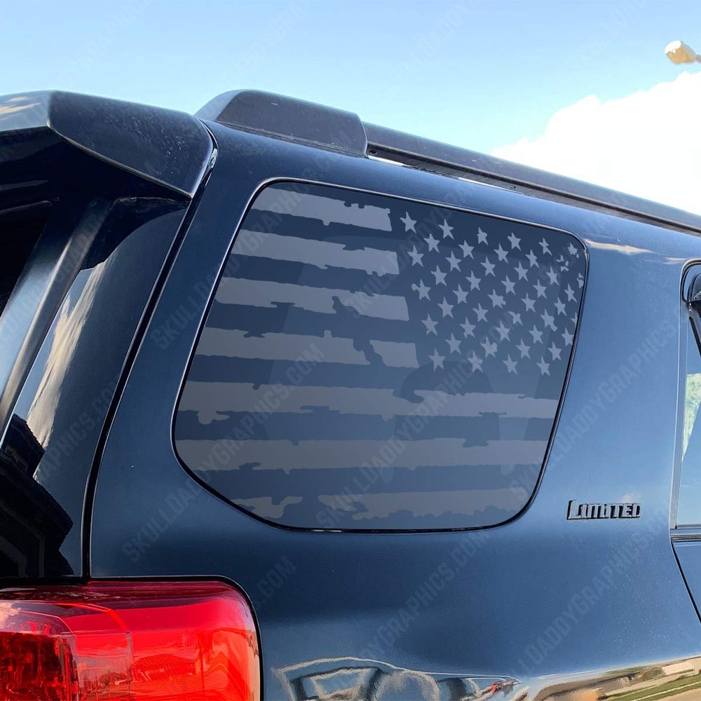 Distressed USA PRECUT Window Flags Decals Sticker to fit Toyota 4Runner 2010-2023 (Passenger Side)