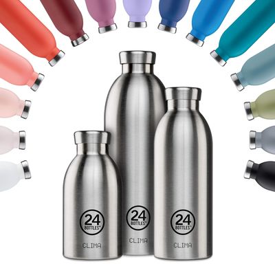 24Bottles Clima Bottles - Insulated Water Bottle 11oz/17oz/29oz, Water Bottles with 100% Leak Proof Lid (12 Hours Hot and 24 Hours Cold Beverages), Made of Stainless Steel, Italian Design