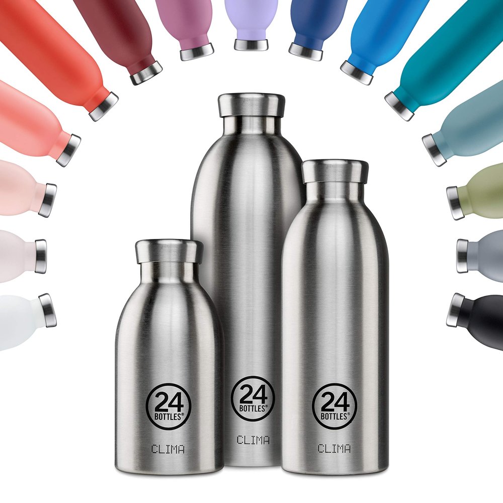 24Bottles Clima Bottles - Insulated Water Bottle 11oz/17oz/29oz, Water Bottles with 100% Leak Proof Lid (12 Hours Hot and 24 Hours Cold Beverages), Made of Stainless Steel, Italian Design