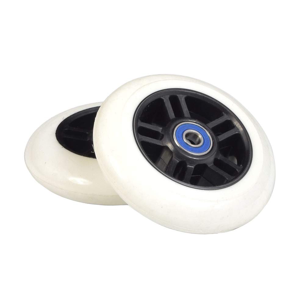 98 mm Razor A Kick Scooter Wheels with Bearings and 5 Spoke Rims (Set of 2) (White Wheel Black Hub)