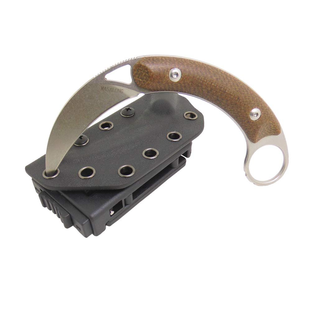 MASALONG Snake Shadow Survival Hunting Karambit Claw Knife (White-bladed Brown Snakeskin)