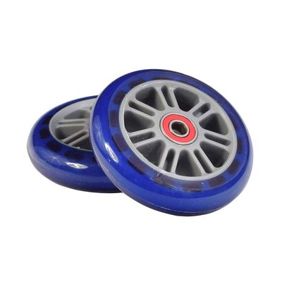 AlveyTech 98 mm Razor A Kick Scooter Wheels with Bearings and 7 Spoke Rims (Set of 2) (Clear Blue Wheel Gray Hub)