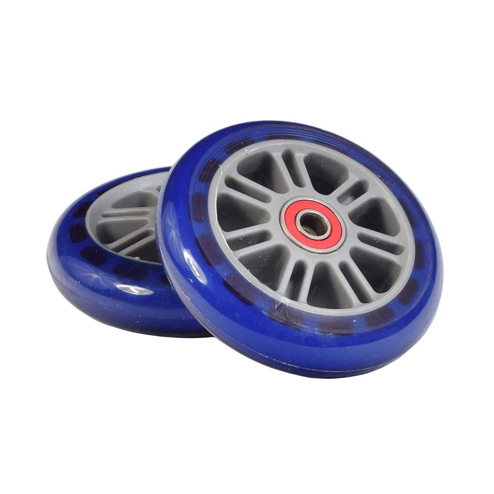 AlveyTech 98 mm Razor A Kick Scooter Wheels with Bearings and 7 Spoke Rims (Set of 2) (Clear Blue Wheel Gray Hub)