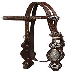 Showman Leather Silver Beaded Browband Headstall w/Texas Star Conchos & Reins