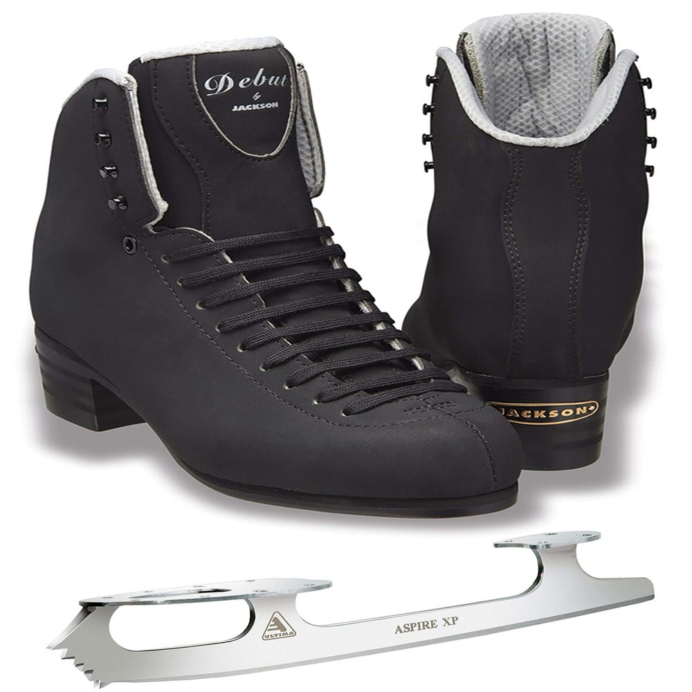 SKATE GURU Jackson Ultima - Figure Skates Bundle with Blades - Debut DJ2452 / DJ2453 - Black Size: Kids 1.5 / Width: Wide (W, D)