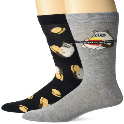 Grumpy Cat mens Grumpy Cat 2 Pack Crew Casual Sock, Grey Multi, 10-13 US