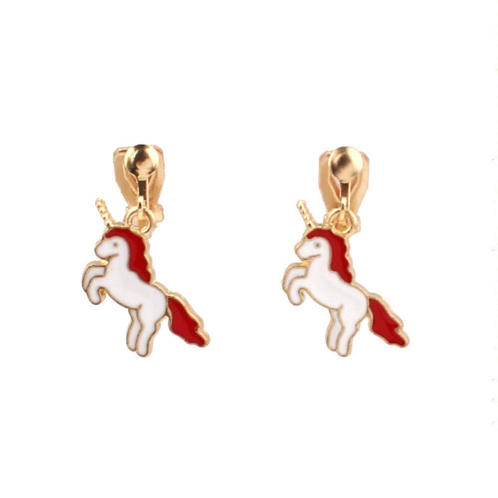 HAPPYAN Fashion Gold Color Clip on Earrings Non Pierced Charm Ear Clip Jewelry Accessory (Red)