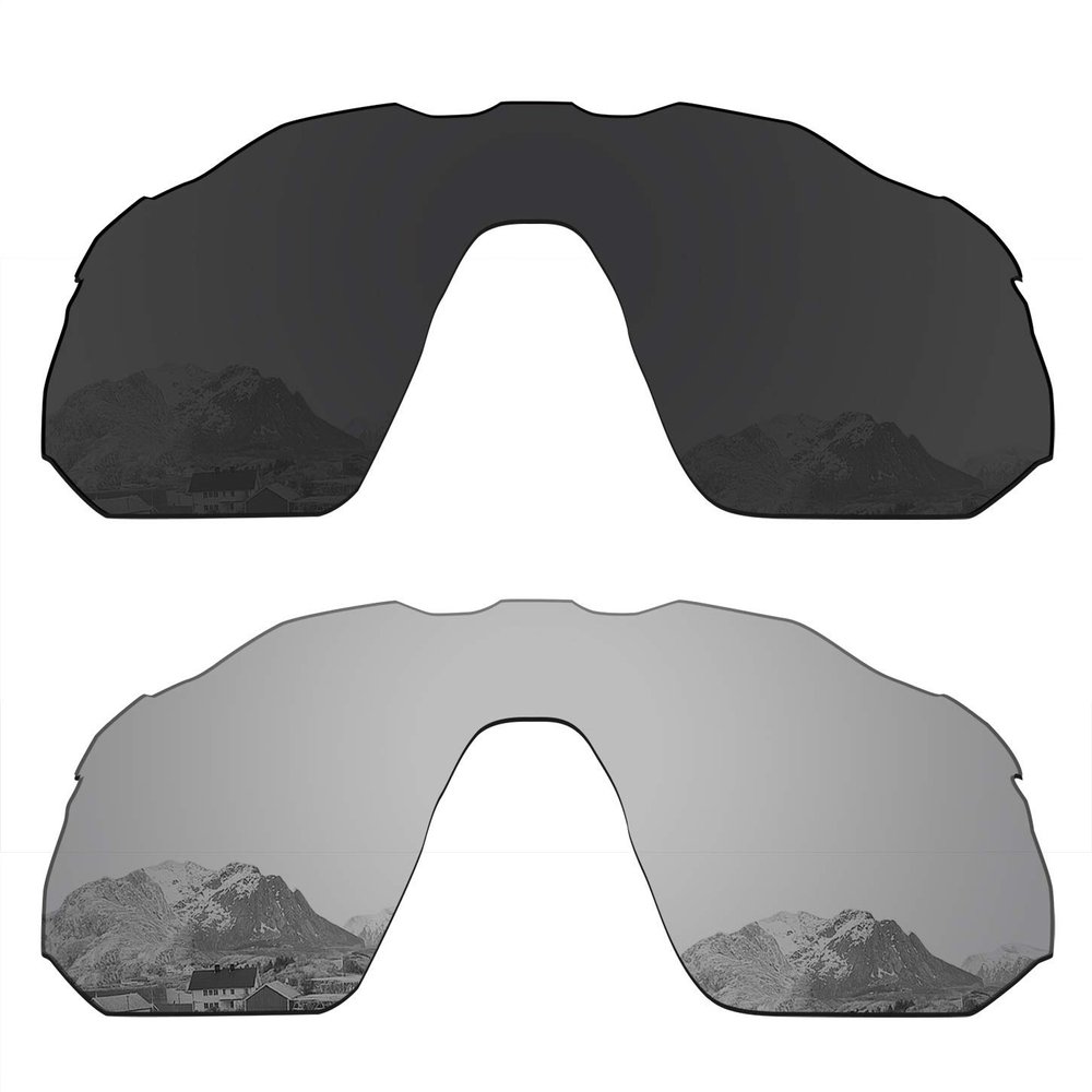Puzzley Mirror Polarized Replacement Lenses for Oakley Radar EV Advancer OO9442 Sunglasses - Retro Black + Silver Mirror
