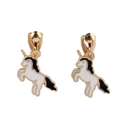 HAPPYAN Fashion Cute Unicorn Shape Clip on Earrings Charm Jewelry Accessory (Black)