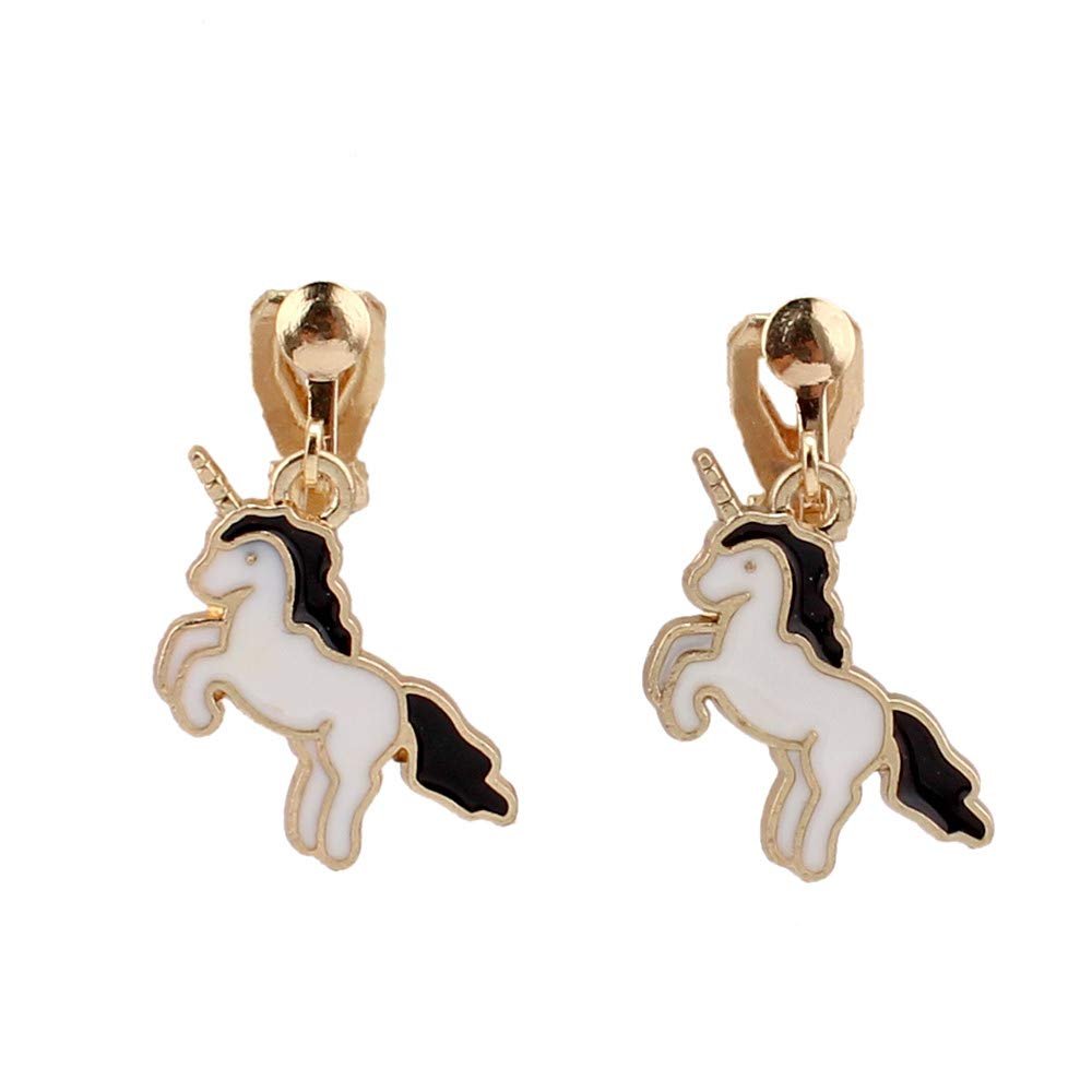 HAPPYAN Fashion Cute Unicorn Shape Clip on Earrings Charm Jewelry Accessory (Black)