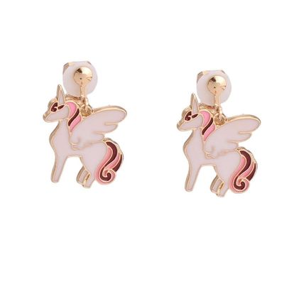 HAPPYAN Fashion Style Zin-Alloy Gold Color Enamel Unicorn Clip on Earrings No Pierced Hypoallergenic Clip-ons (Pink Mixed)