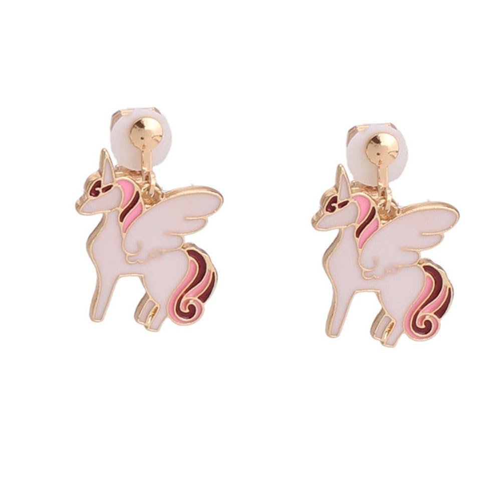 HAPPYAN Fashion Style Zin-Alloy Gold Color Enamel Unicorn Clip on Earrings No Pierced Hypoallergenic Clip-ons (Pink Mixed)