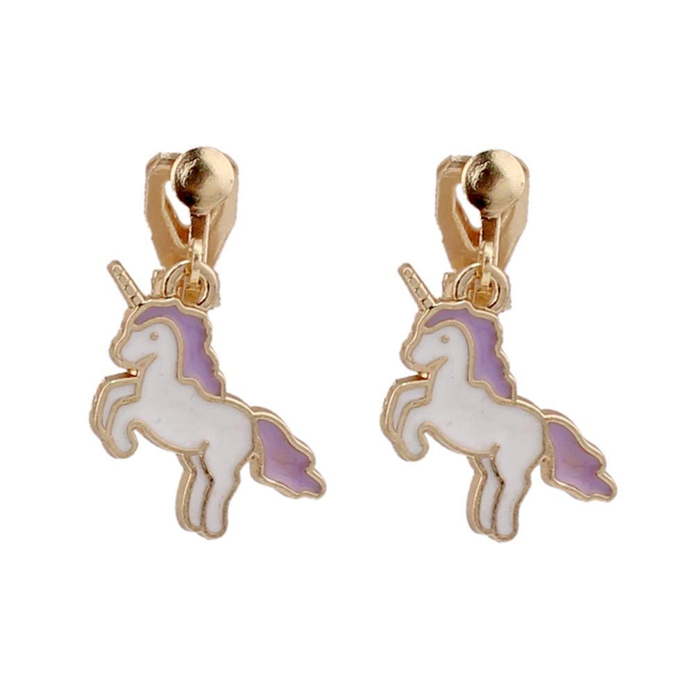HAPPYAN Fashion Cute Unicorn Shape Clip on Earrings Charm Jewelry Accessory (Purple)