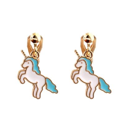 HAPPYAN Fashion Cute Unicorn Shape Clip on Earrings Charm Jewelry Accessory (Lake blue)