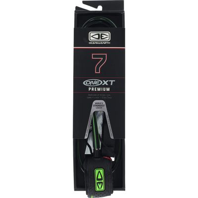 Ocean & Earth One XT Premium Black/Lime Surfboard Leash - 7'