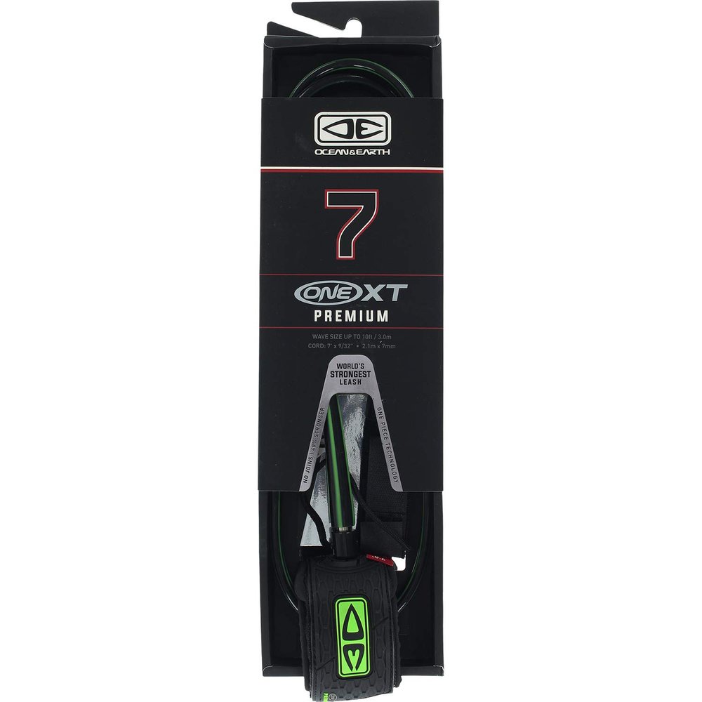 Ocean & Earth One XT Premium Black/Lime Surfboard Leash - 7'