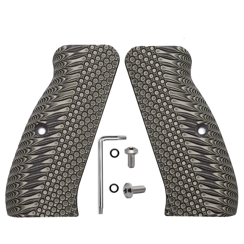 Guuun G10 CZ 75 Grips for Full Size CZ SP-01 OPS Texture - 8 Color Options - Green/Black