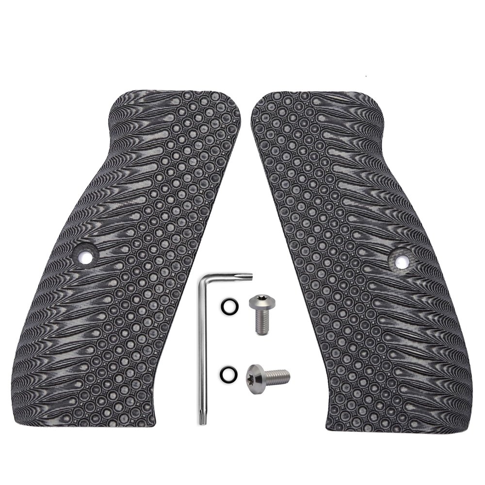 Guuun G10 CZ 75 Grips for Full Size CZ SP-01 OPS Texture - 8 Color Options - Gray/Black