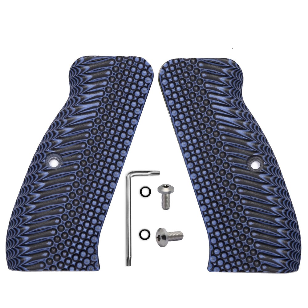 Guuun G10 CZ 75 Grips for Full Size CZ SP-01 OPS Texture - 8 Color Options - Blue/Black