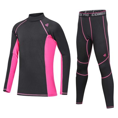 Echinodon Kids Compression Sets Boys Girls Sport Base Layer Quick Dry Tights Top Leggings Thermal Set Rose Red 30