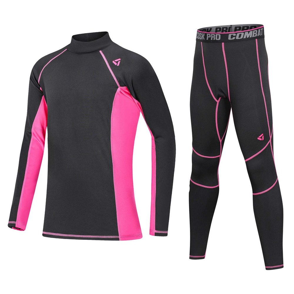 Echinodon Kids Compression Sets Boys Girls Sport Base Layer Quick Dry Tights Top Leggings Thermal Set Rose Red 30