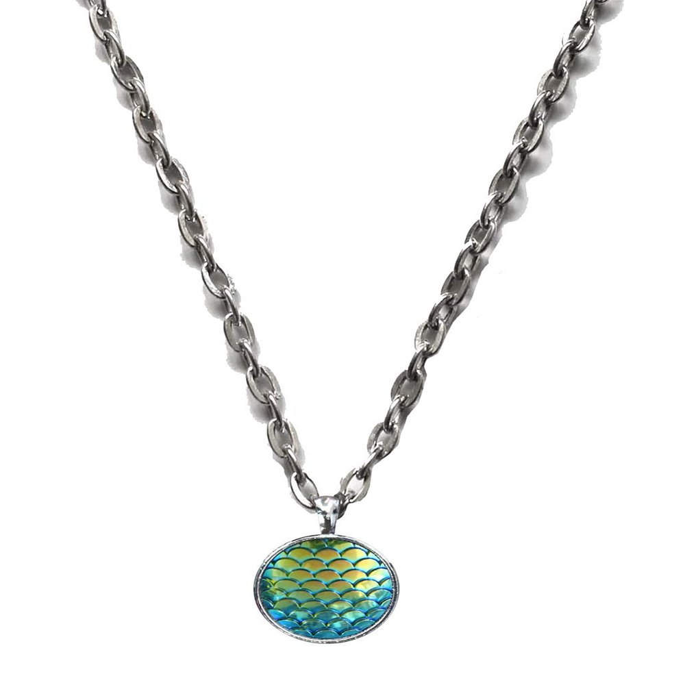 Victorian Vault Black Velvet Dragon Scales Steampunk Gothic Necklace Pendant on Chain (Green Aqua)