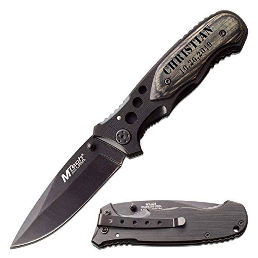 GIFTS INFINITY Customized Engraved Pocket Folding Knife - Groomsmen Wedding Party Monogrammed (MT-423BGY)
