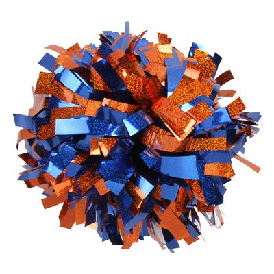 ICOCHEER Cheerleading Pom Poms Metalic Holographic Cheerleader with Baton Handle 6 inch 1 Pair 2 Pieces (Orange/Royal Blue)