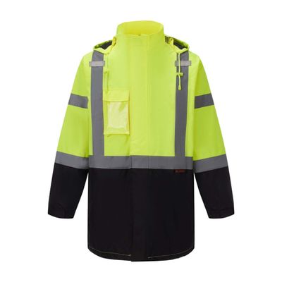 3C Products ANSI Class 3 Safety Green Parka Jacket w/Black Bottom, Hood and Water Resistant (X-Large)