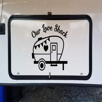 Minglewood Trading Turquoise Our Love Shack Vinyl Decal - Camping Trailer RV - Die Cut Sticker - 24w x 20h inches