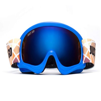 JUST GO Kids Ski Goggles with EVA case, Snowboard Snow Goggles Anti-Fog Double-Layer UV 400 Protection Lens for Boy and girl, Blue Frame, Blue REVO Lens (VLT 18.8%) with EVA Case