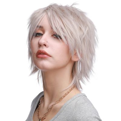 Benehair Short Cosplay Wigs Unisex Short Spiky Layered Anime Cosplay Wigs Fluffy Fashion Grey Wiglets for Men Women Cosplayer Synthetic Straight for Halloween Party