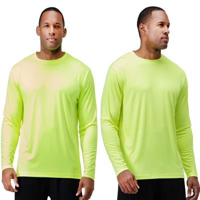DEVOPS 2 Pack Men's Sun Protection Shirts UV SPF Long Sleeve Rash Guard Fishing Running Garden Cycling Garage Shirt Homewear Quick Dry Lightweight (Small, Safty Green)