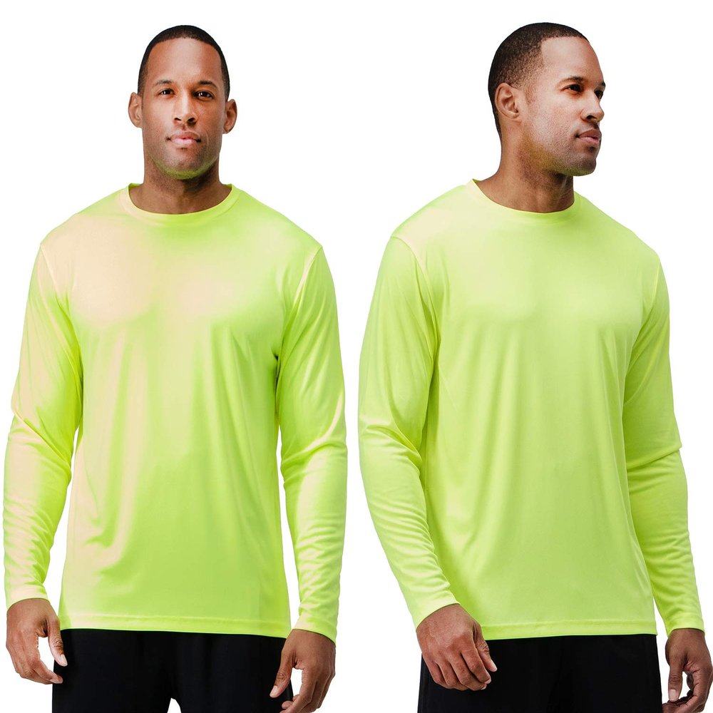DEVOPS 2 Pack Men's Sun Protection Shirts UV SPF Long Sleeve Rash Guard Fishing Running Garden Cycling Garage Shirt Homewear Quick Dry Lightweight (Small, Safty Green)