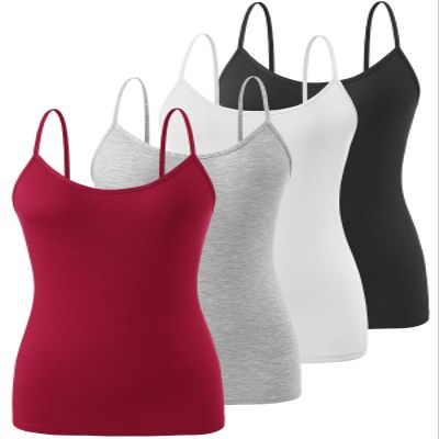 Air Curvey 4 Pack Camisole Tops for Women Basic Undershirt Tanks Adjustable Spaghetti Straps Camis Seamless Soft Layering Top Black White Grey Wine Red M