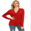 Afibi Womens Slim Fitted Deep V Neck Cross Wrap Top Long Sleeve T-Shirts (Small, Red) view 2