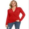 Afibi Womens Slim Fitted Deep V Neck Cross Wrap Top Long Sleeve T-Shirts (Small, Red) view 4