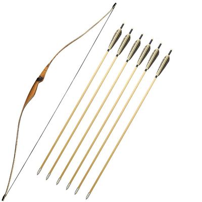 54Inch Archery Traditional Recurve Bow 10-35lbs Sport Bow Bow and Arrow Set Wooden Longbow Hunting for Target Practice Training Right Handed (Bow+6pcs Arrows, 25lbs)