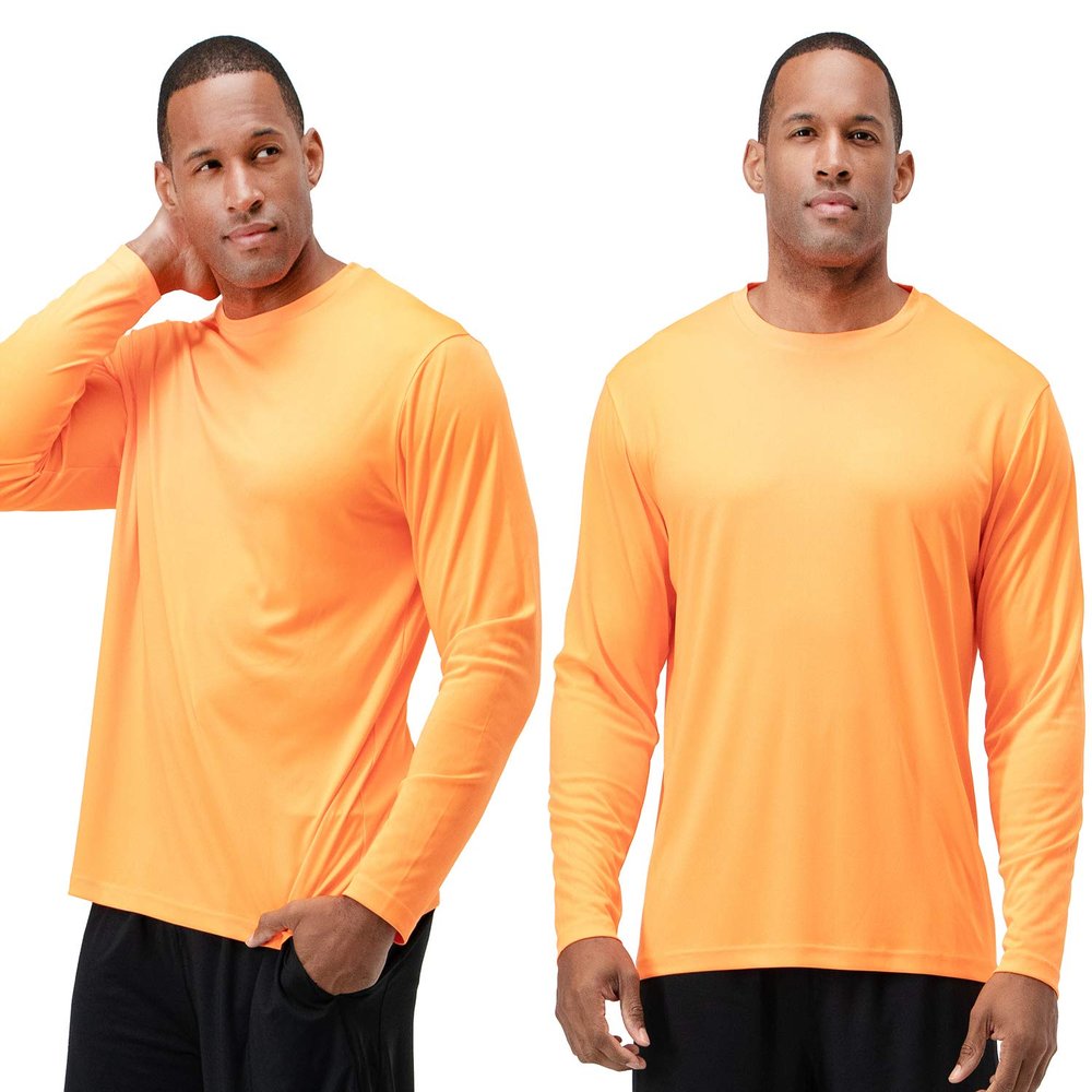 DEVOPS 2 Pack Men's Sun Protection Shirts UV SPF Long Sleeve Rash Guard Fishing Running Garden Cycling Garage Shirt Homewear Quick Dry Lightweight (Small, Safty Orange)